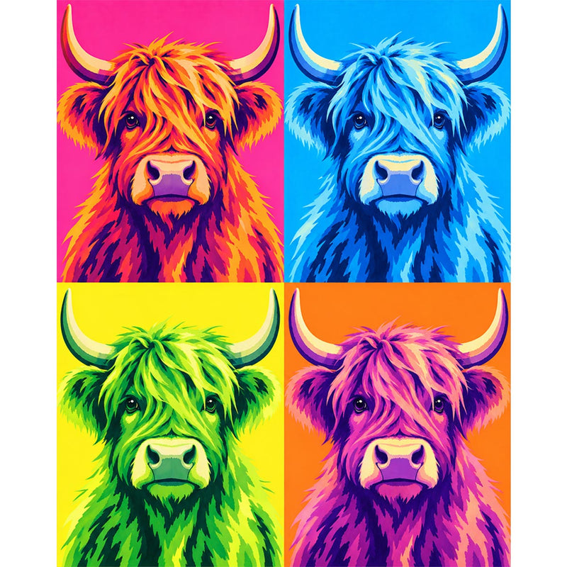Pop Art Highland Cow Paint by Numbers Kit-zoom-