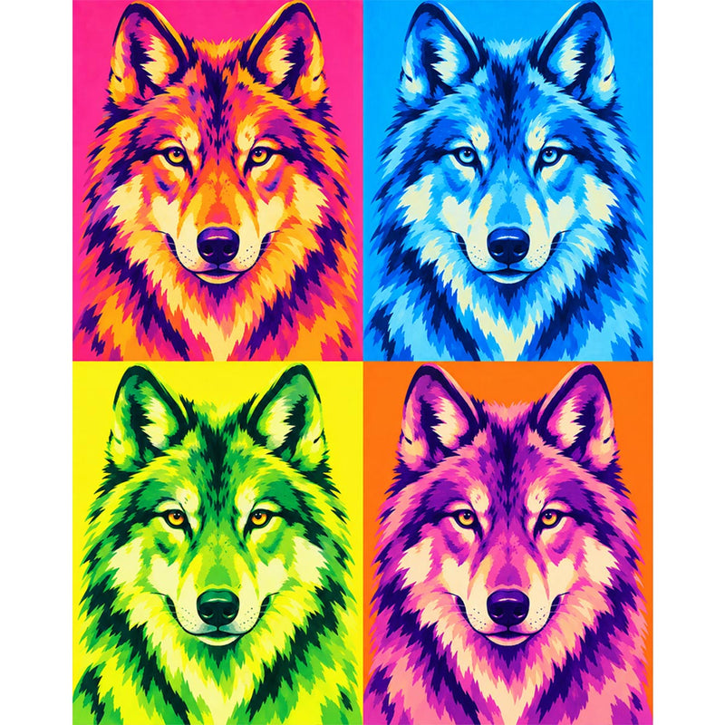 Color Grid Pop Art Wolf Paint by Numbers Kit-zoom-