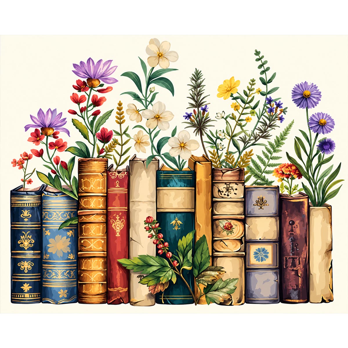 Books and Flowers Paint by Numbers Kit-zoom-2