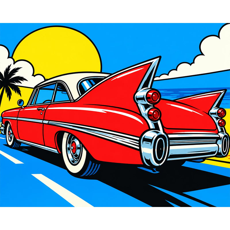 Red Vintage Car Paint by Numbers Kit-zoom-