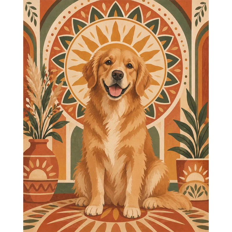 Boho Golden Retriever Paint by Numbers Kit-zoom-