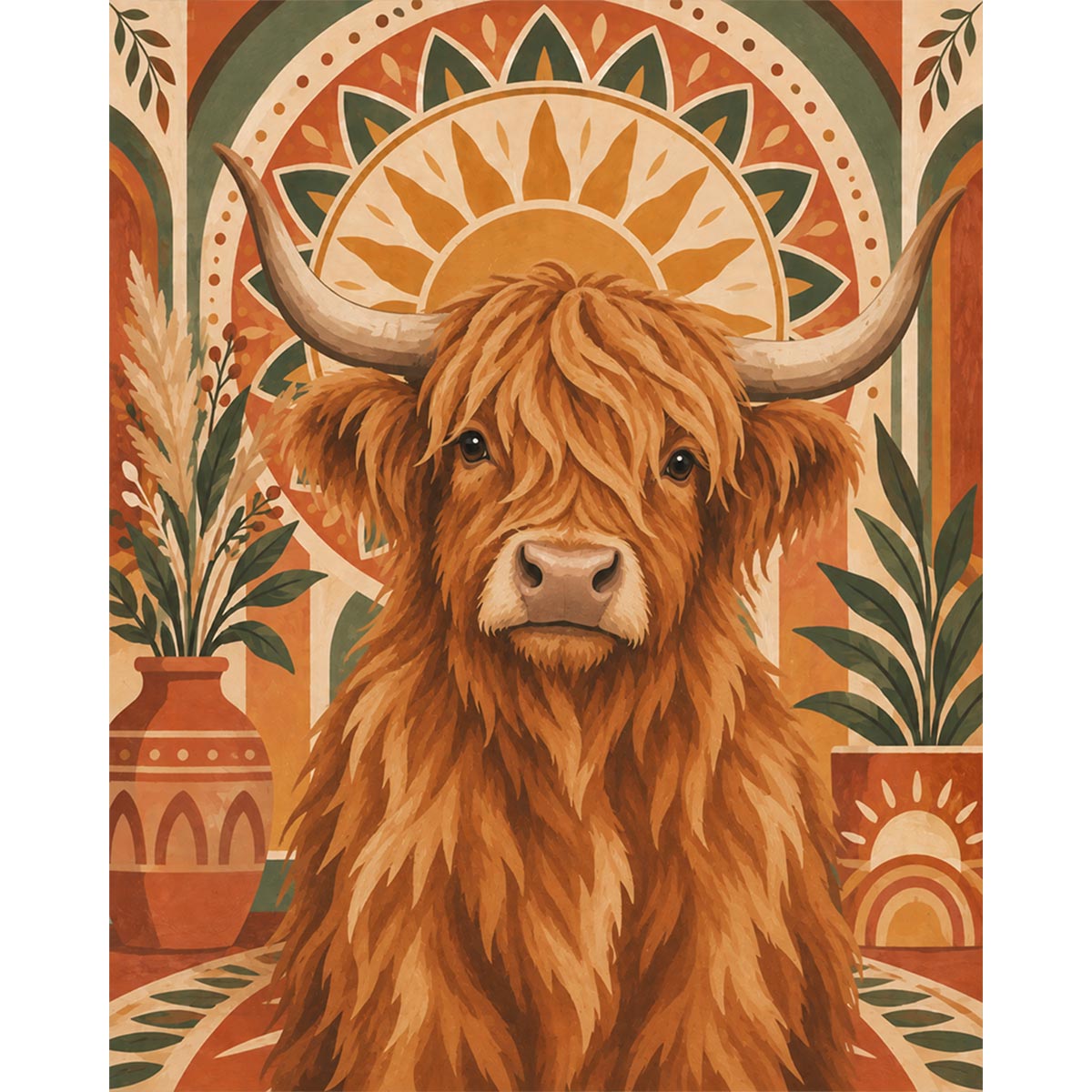 Boho Highland Cow Paint by Numbers Kit-zoom-2