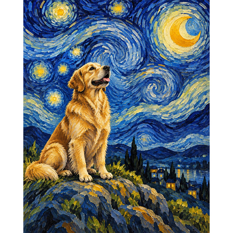 Van Gogh Style Golden Retriever Paint by Numbers Kit-zoom-