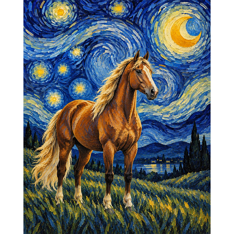 Van Gogh Style Horse Paint by Numbers Kit-zoom-