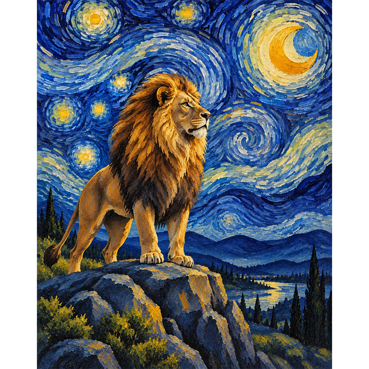 Van Gogh Style Lion Paint by Numbers Kit-zoom-2