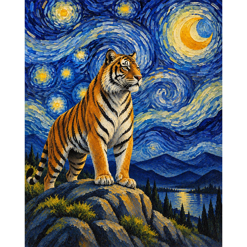 Van Gogh Style Tiger Paint by Numbers Kit-zoom-