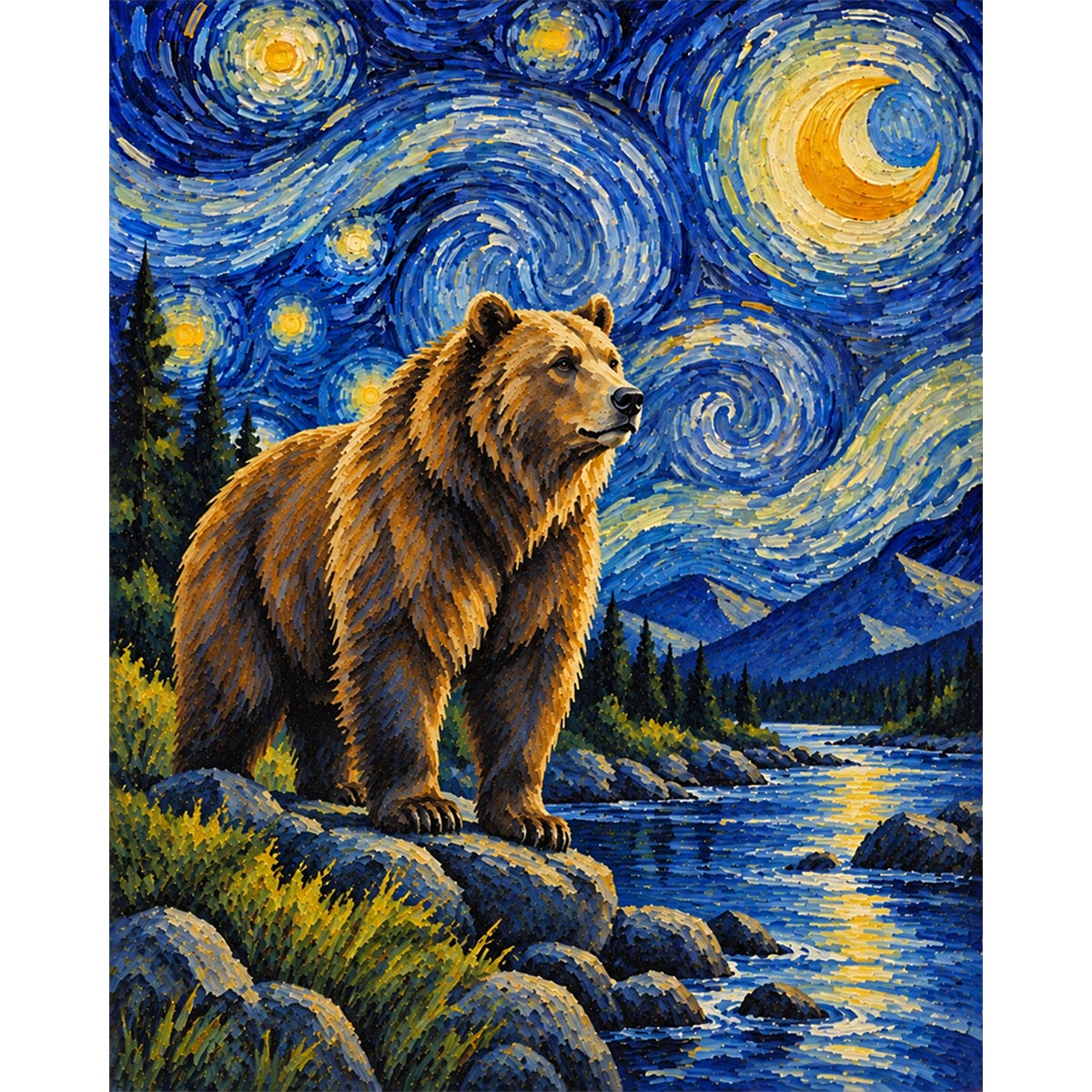 Van Gogh Style Bear Paint by Numbers Kit-2