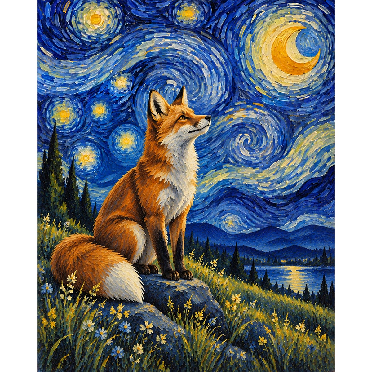 Van Gogh Style Fox Paint by Numbers Kit