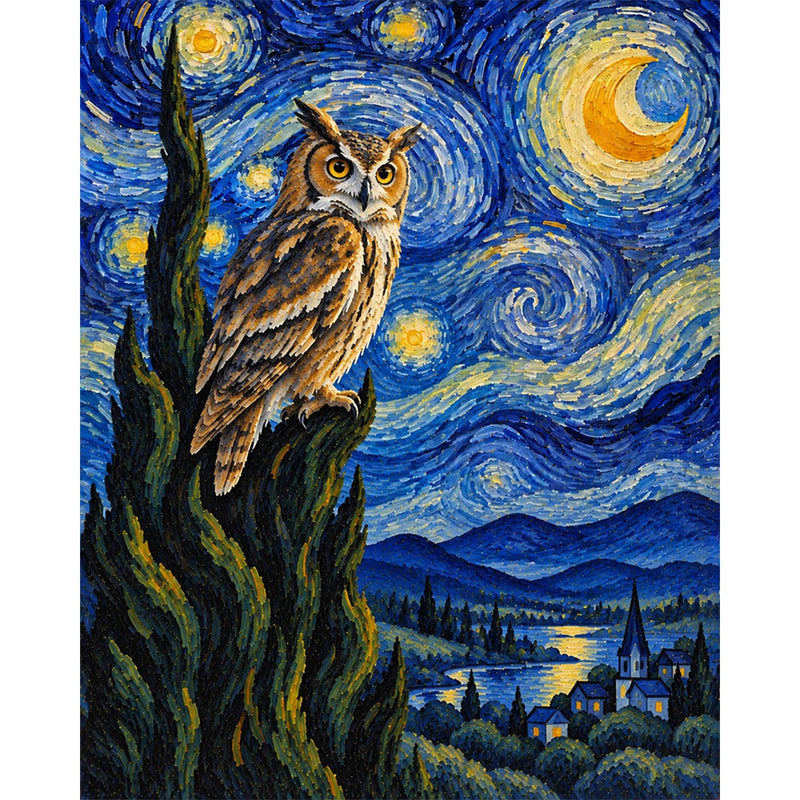 Van Gogh Style Owl Paint by Numbers Kit-zoom-
