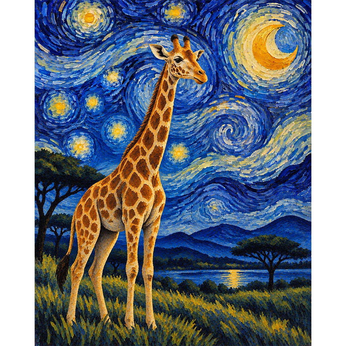 Van Gogh Style Giraffe Paint by Numbers Kit-2