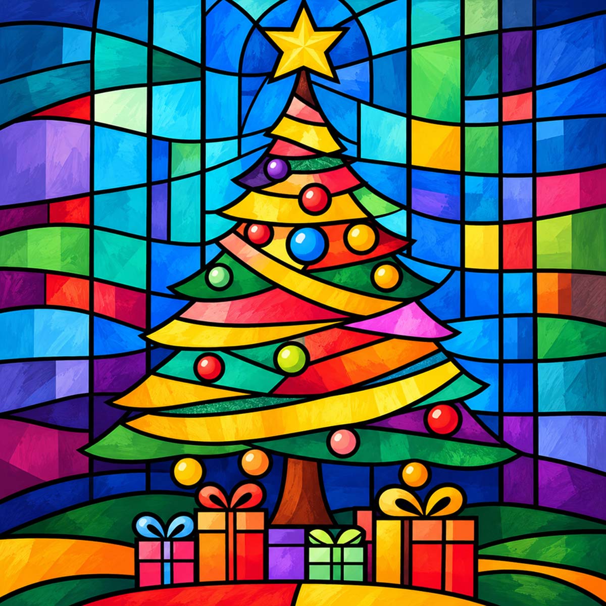 Stained Glass Christmas Tree Mini Paint by Numbers Kit-2