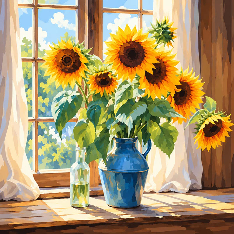 Sunflowers by the Window Mini Paint by Numbers Kit-zoom-
