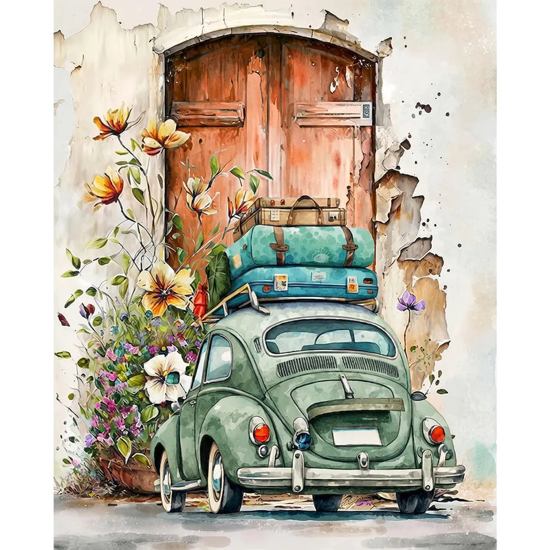Vintage Car with Suitcases-zoom-