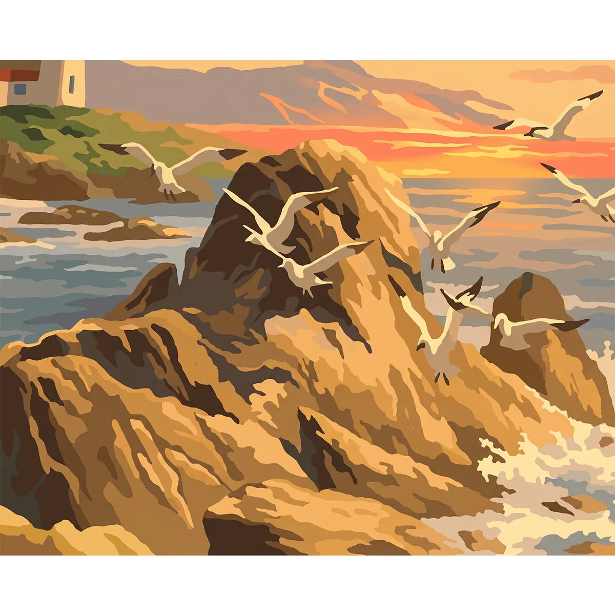 Vintage Seagulls Over Golden Cliffs