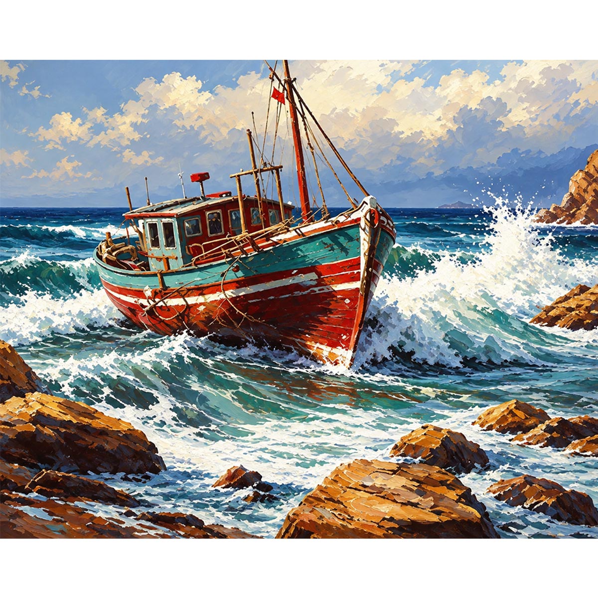 Fishing Boat in Crashing Surf