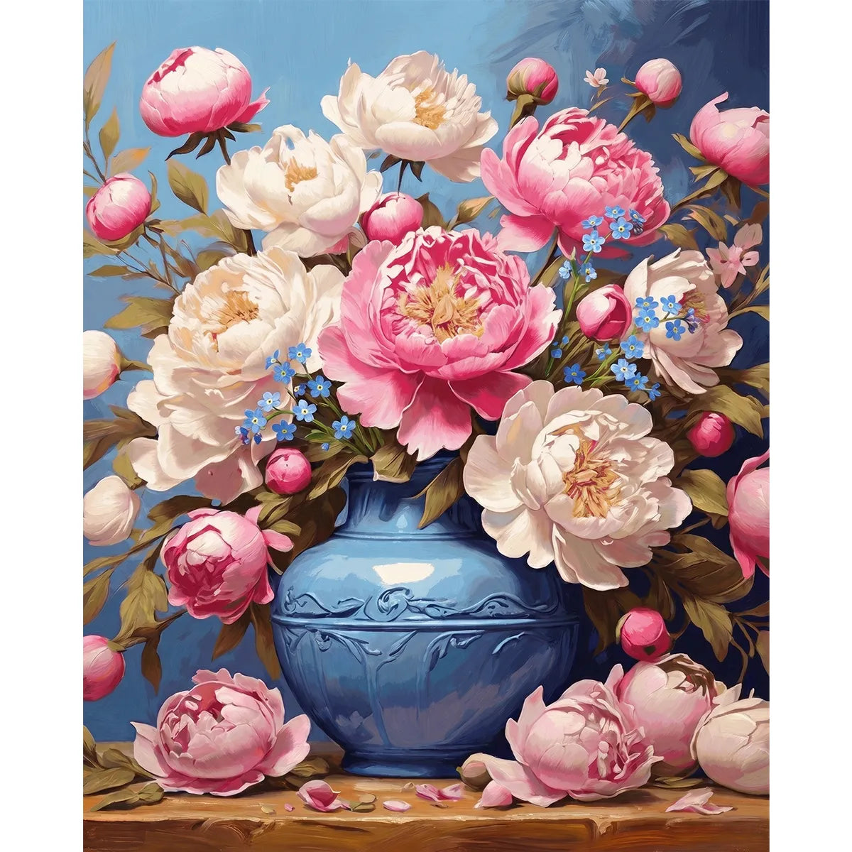 Peonies in a Blue Vase-zoom-2