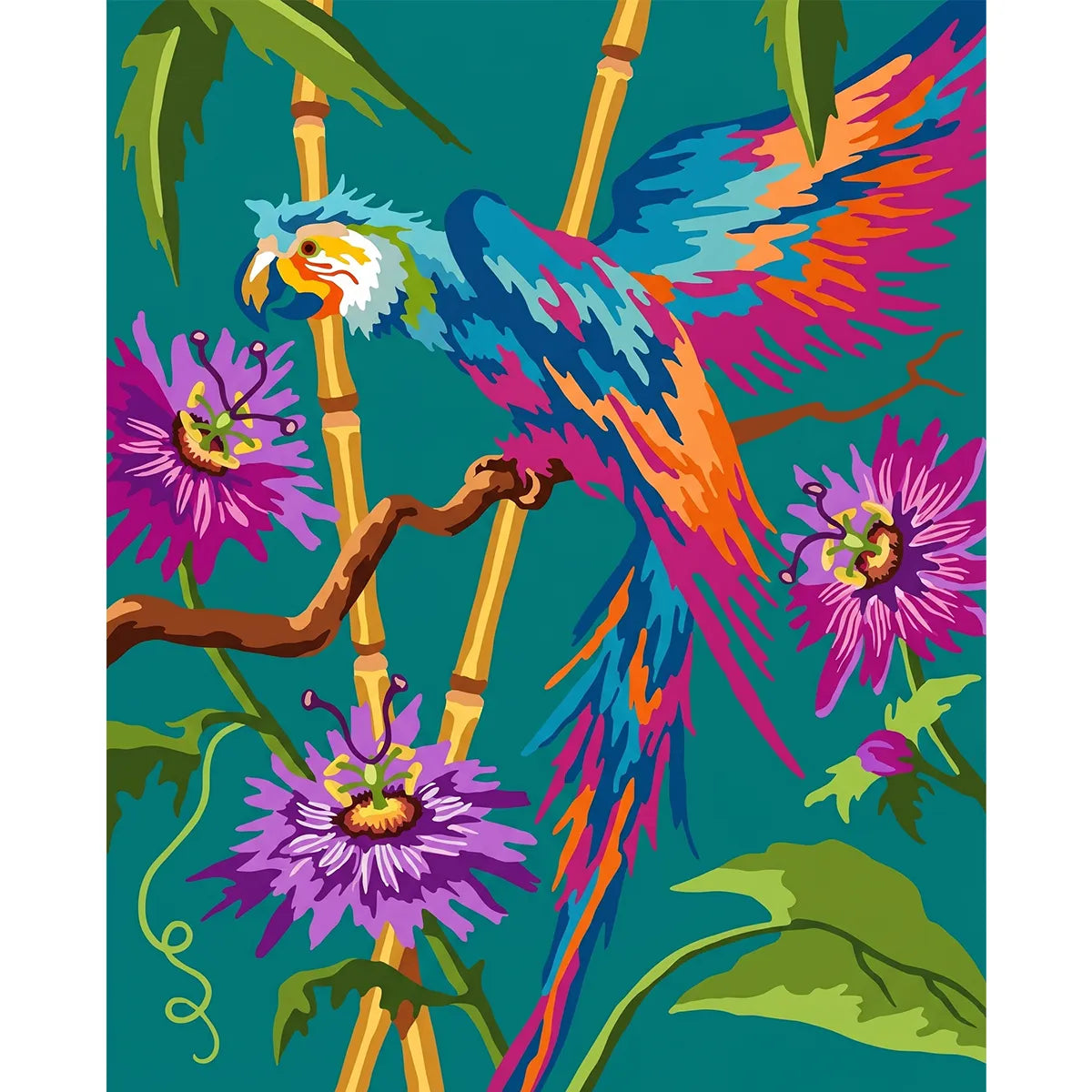 Macaw on a Bamboo Branch