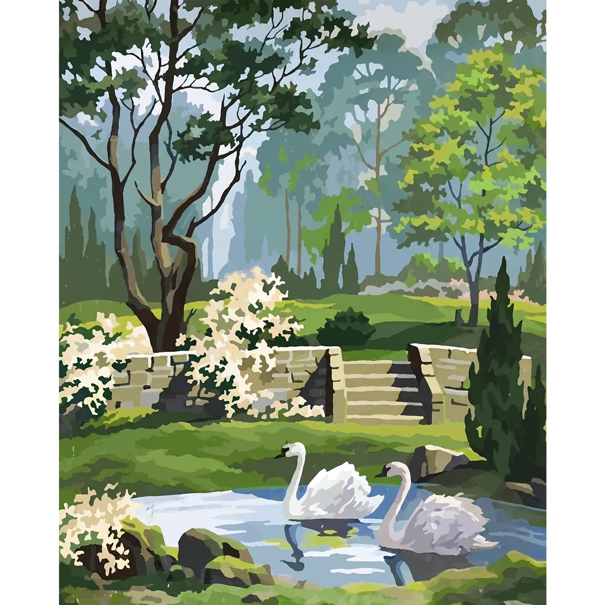 Swans on a Garden Pond-zoom-2