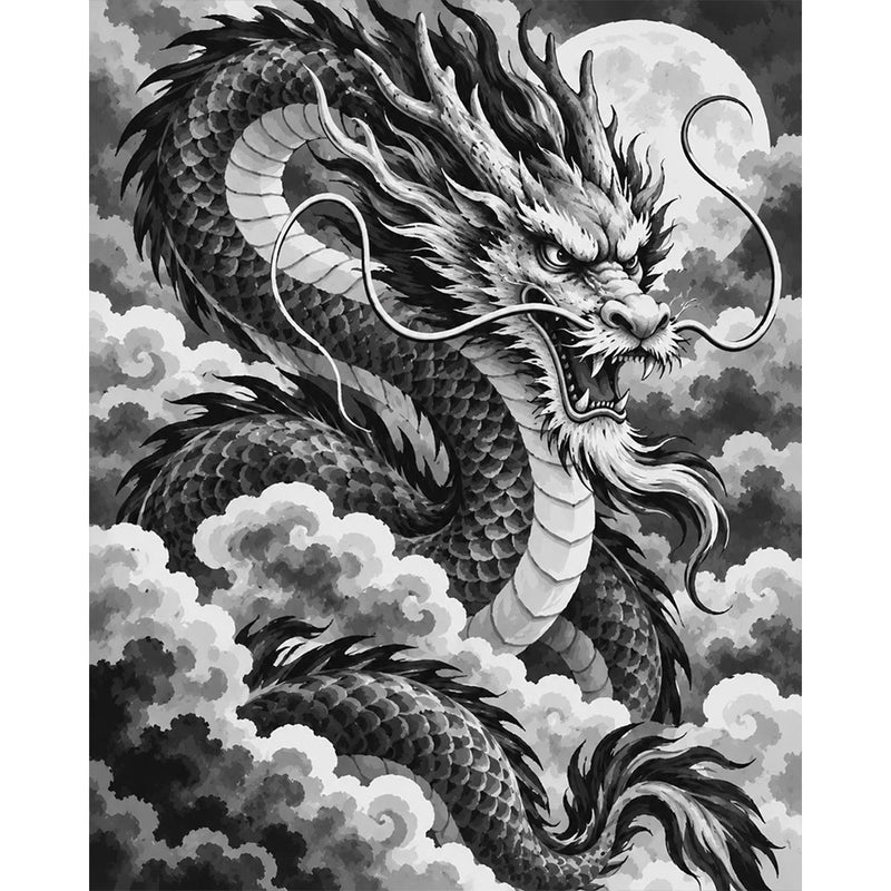 Black and White Dragon Paint by Numbers Kit-zoom-