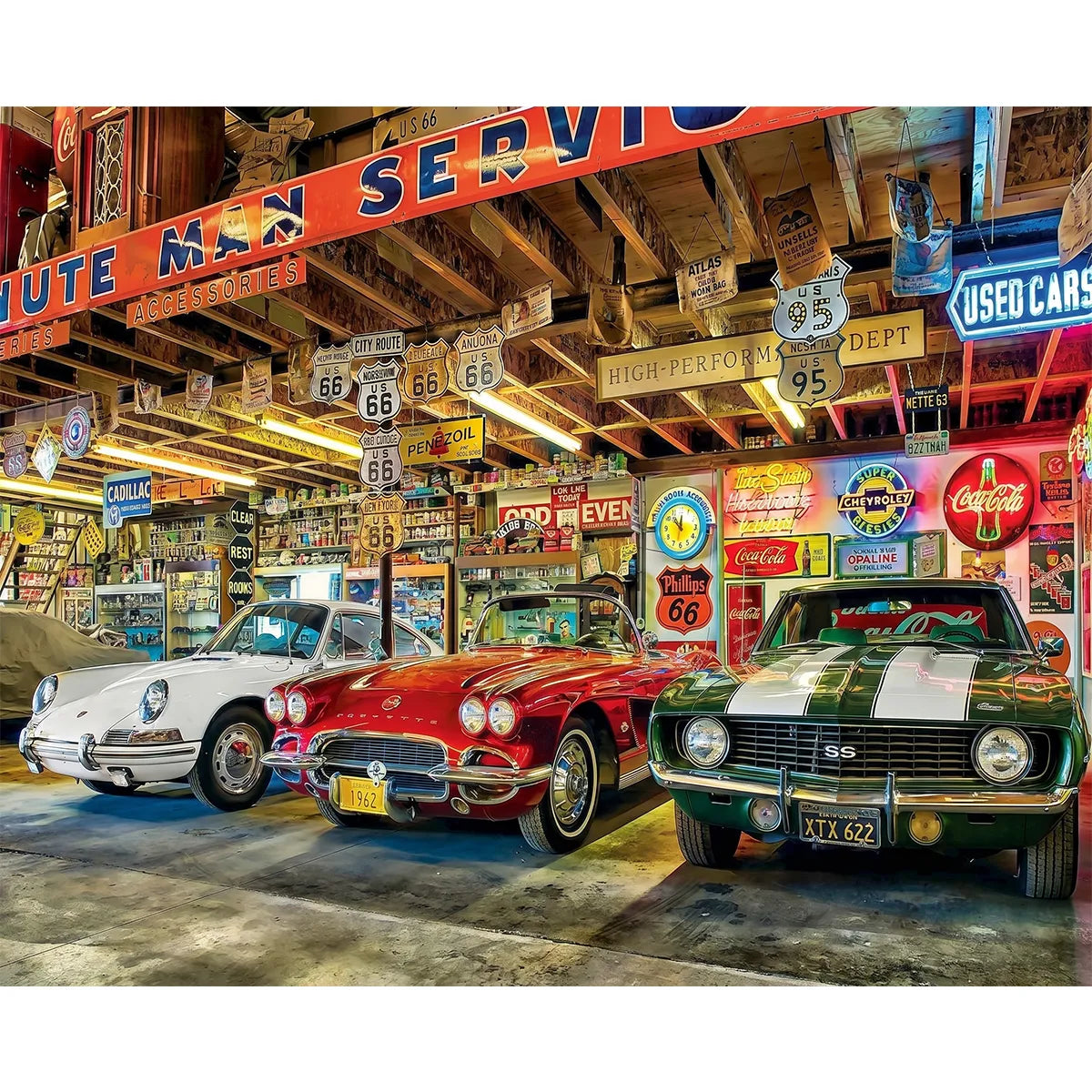 Classic Cars in a Route 66 Garage
