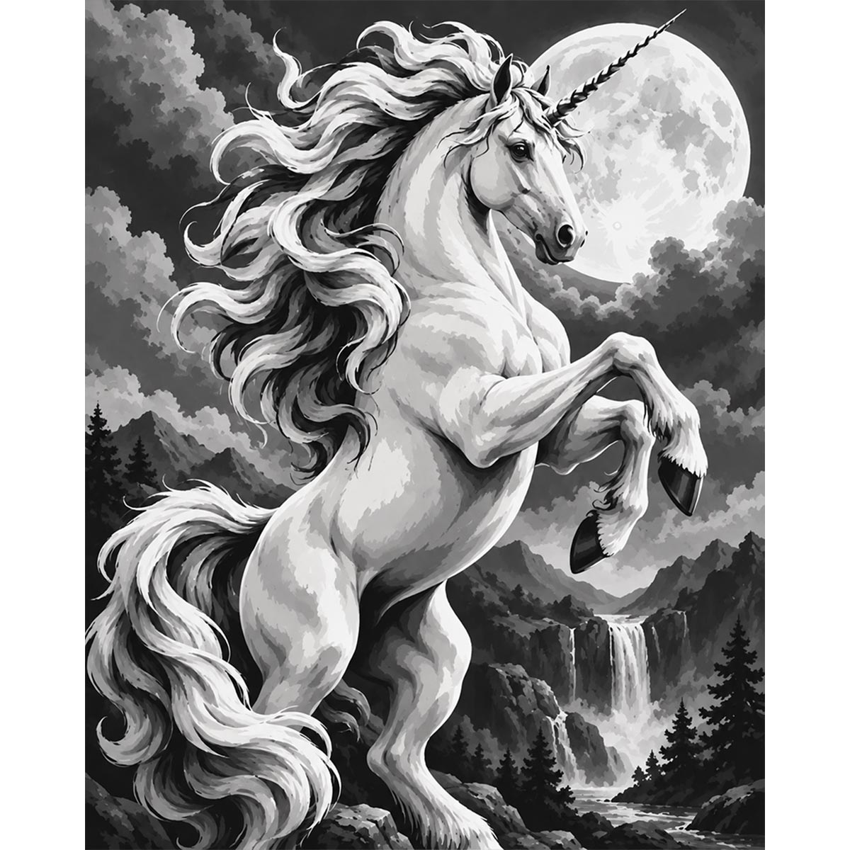 Black and White Unicorn Paint by Numbers Kit-zoom-2