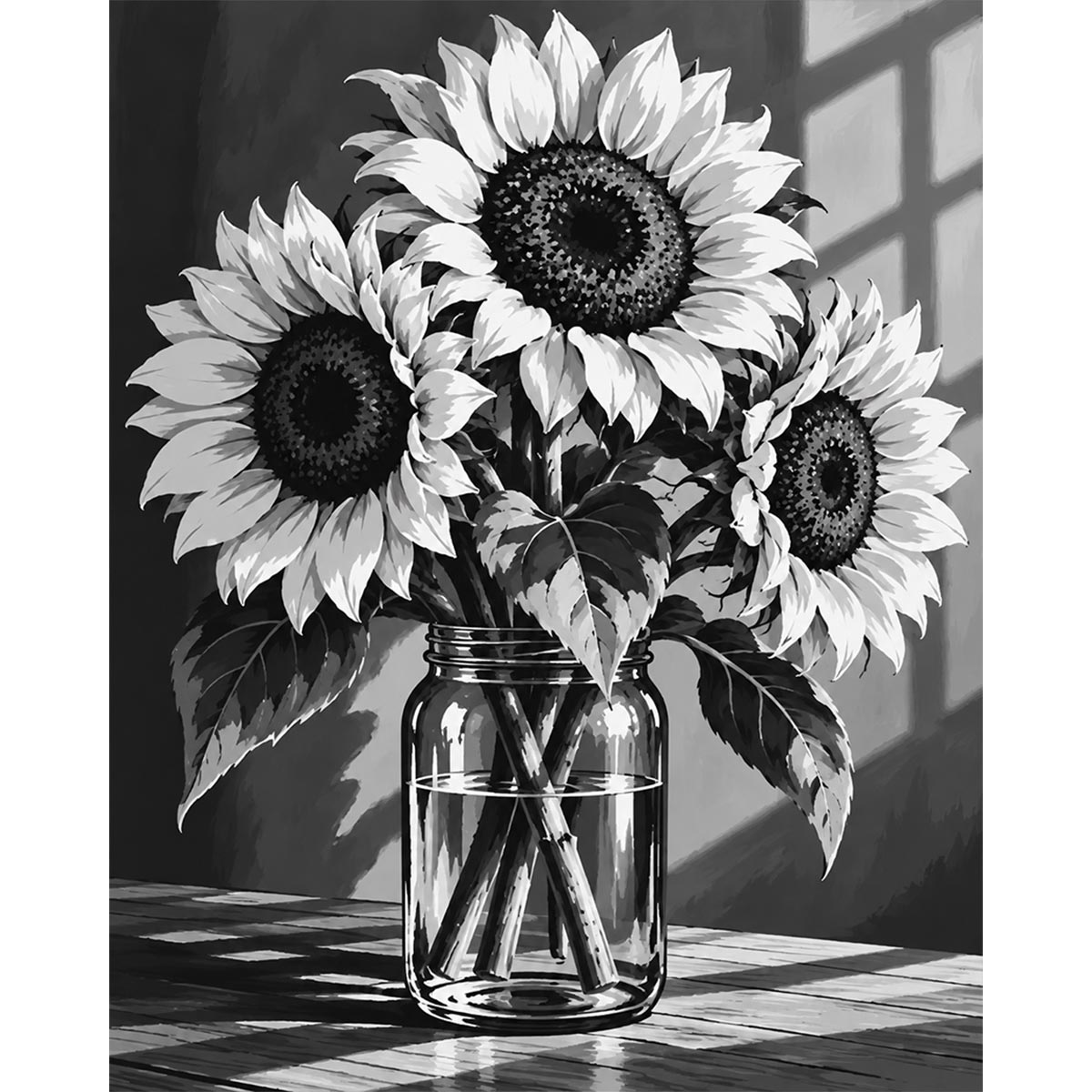 Black and White Sunflower Paint by Numbers Kit