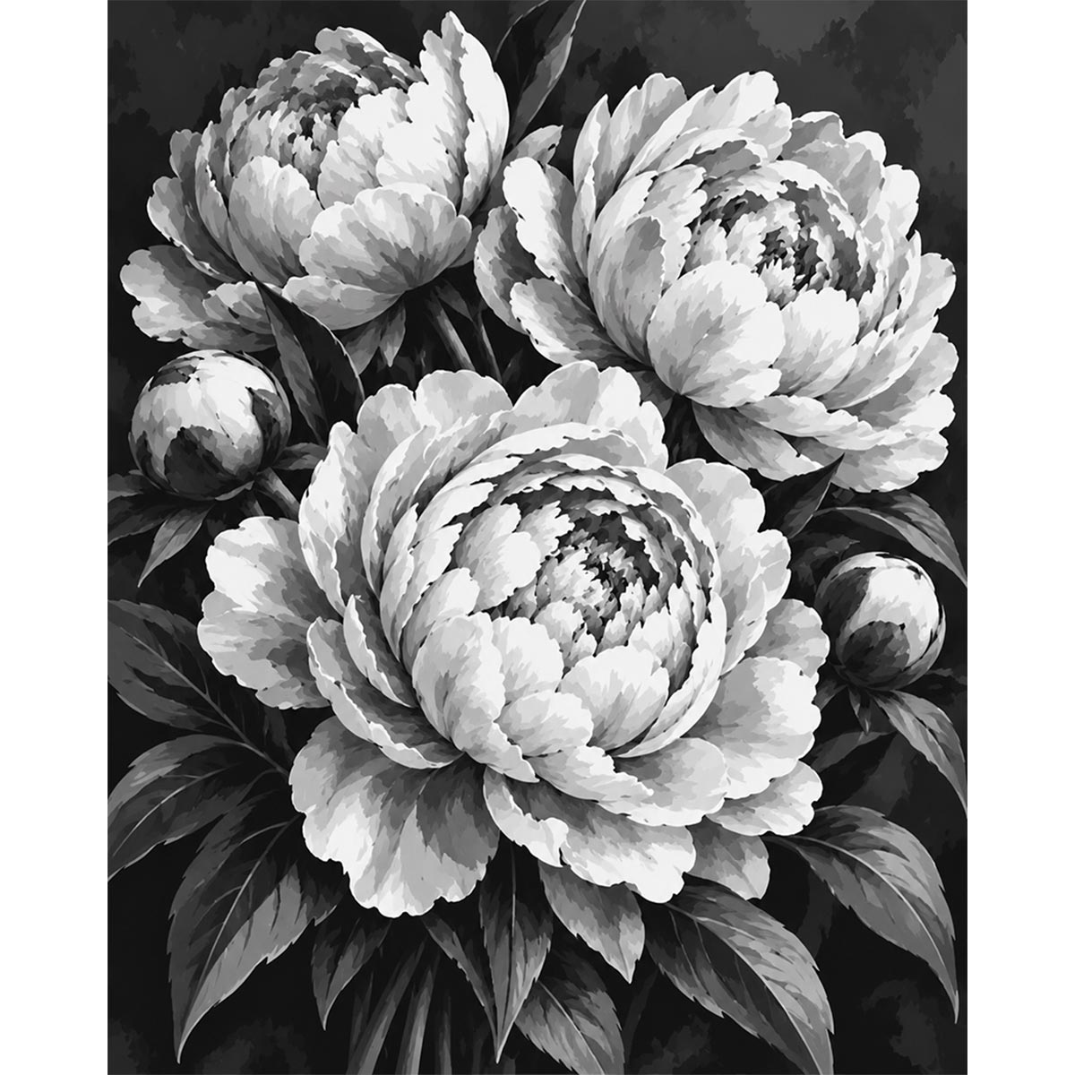 Black and White Peony Paint by Numbers Kit