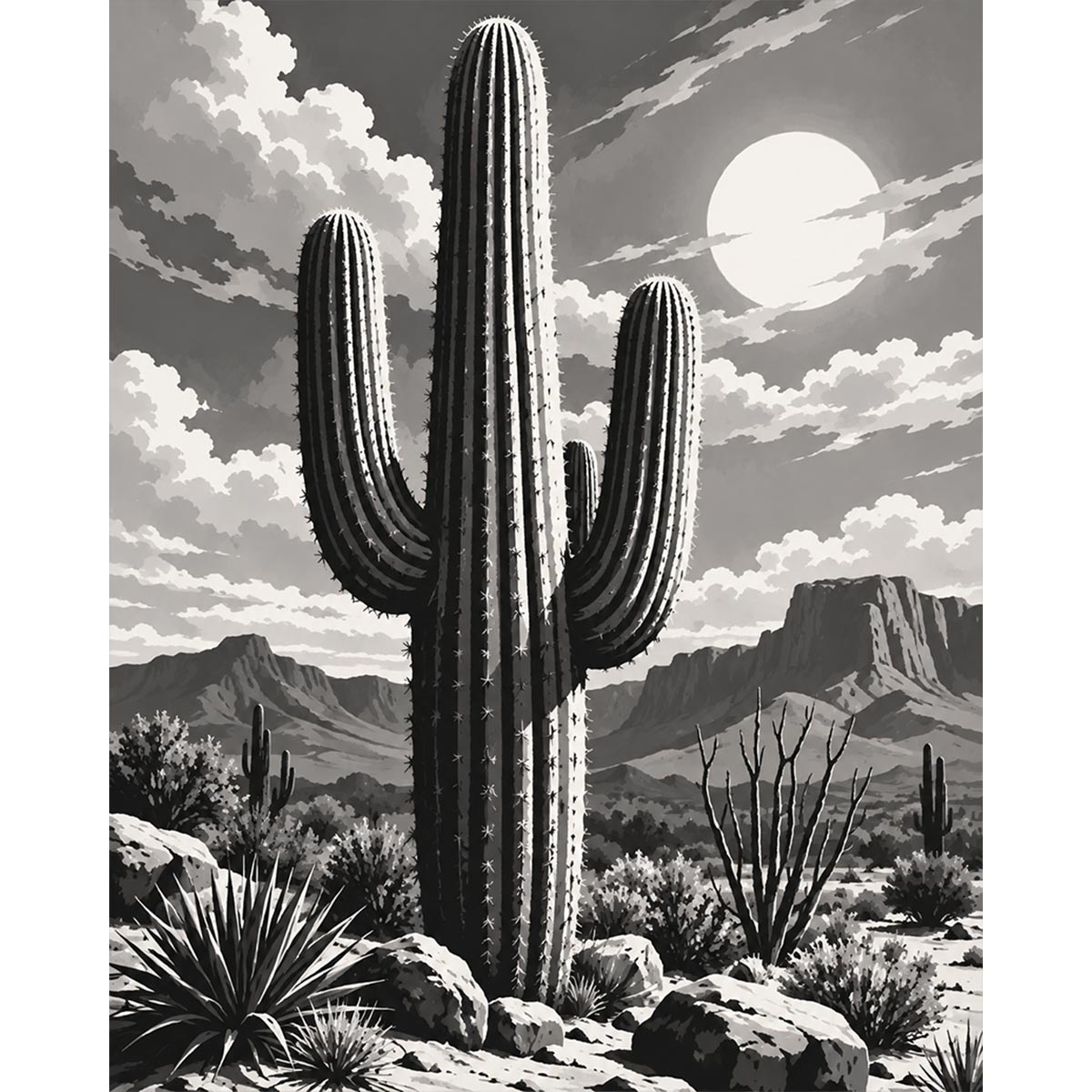 Black and White Cactus Paint by Numbers Kit-zoom-2