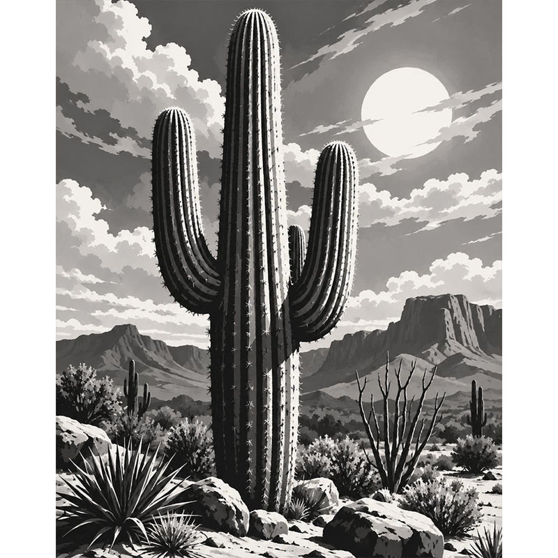 Black and White Cactus Paint by Numbers Kit-zoom-