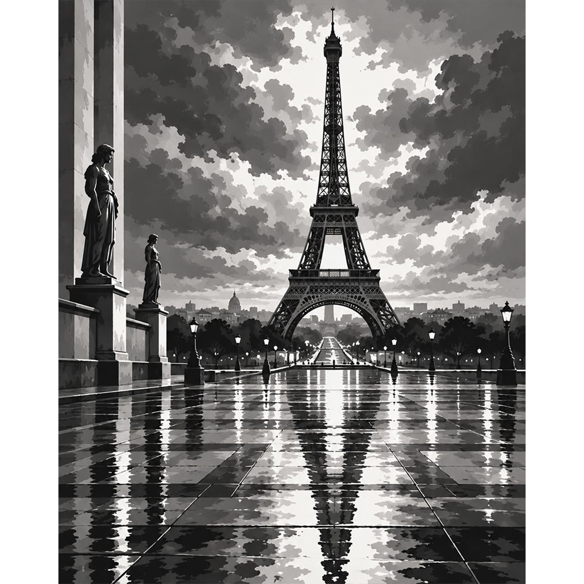 Black and White Eiffel Tower Paint by Numbers Kit-zoom-2