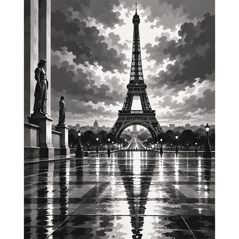 Black and White Eiffel Tower Paint by Numbers Kit-zoom-
