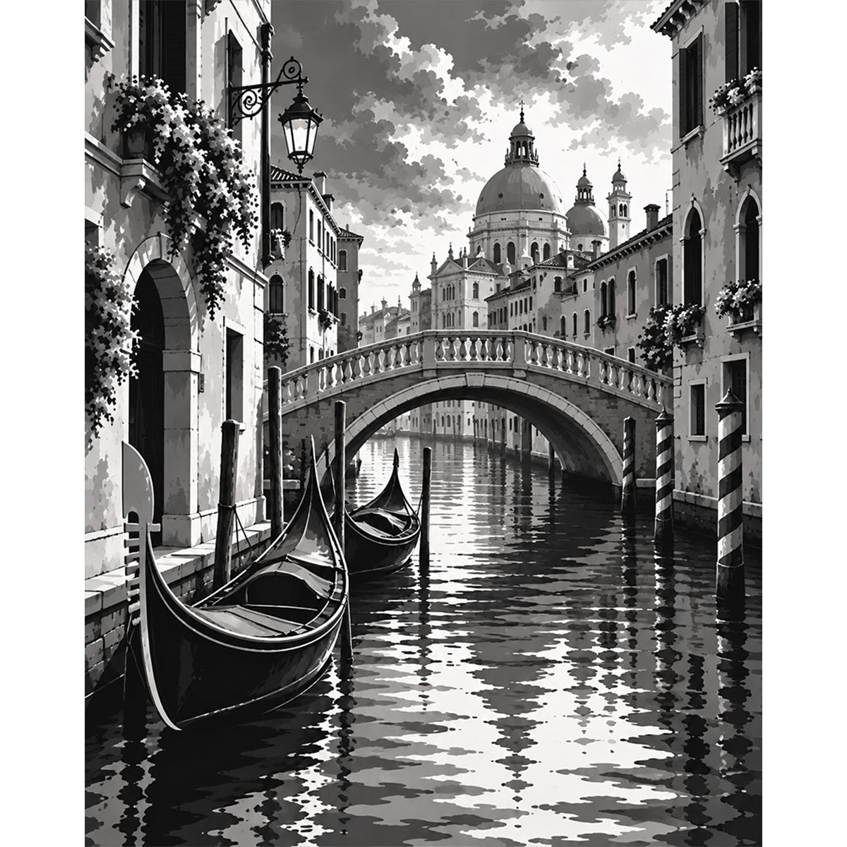Black and White Venice Canal Paint by Numbers Kit-2