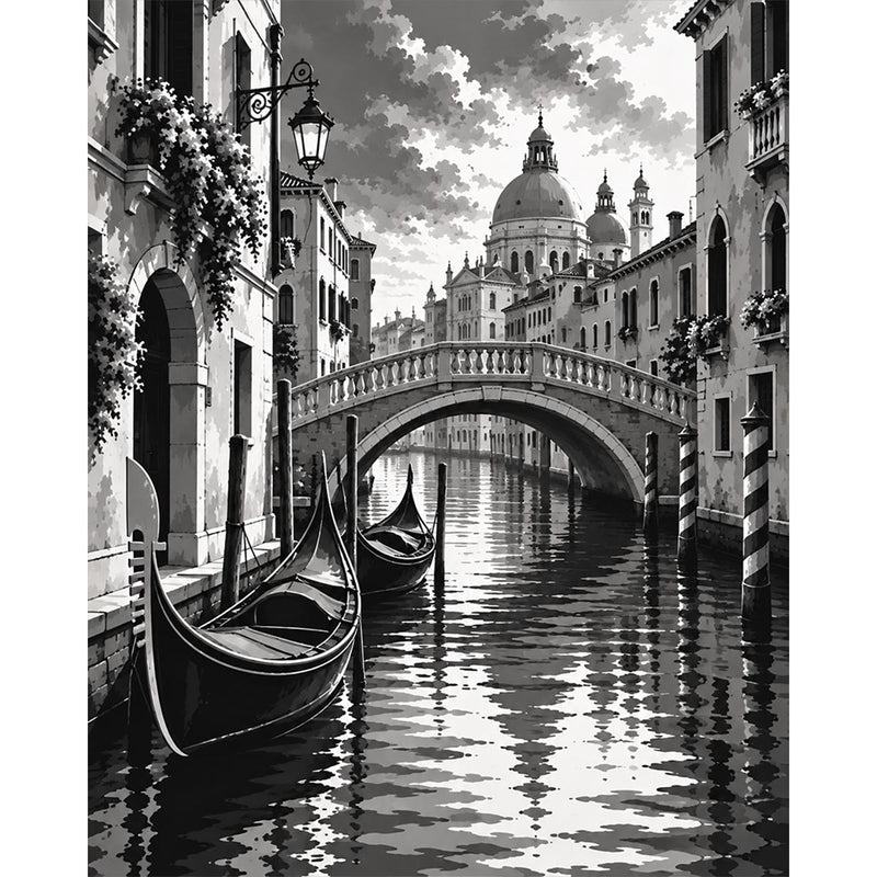 Black and White Venice Canal Paint by Numbers Kit-zoom-