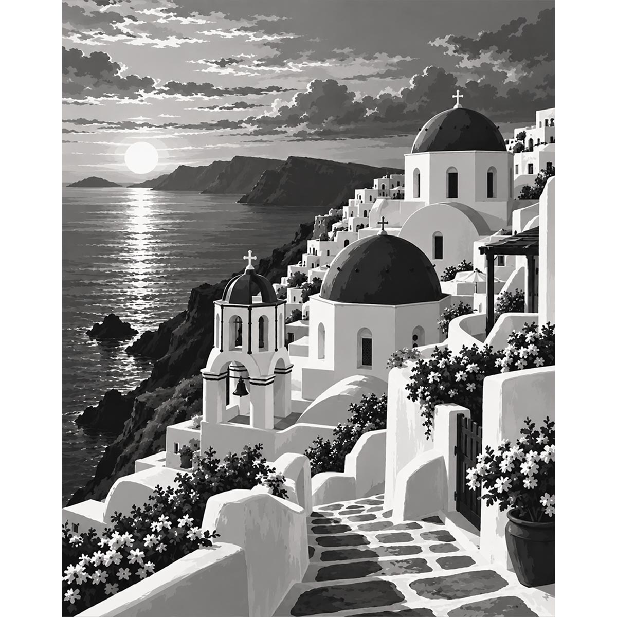 Black and White Santorini Paint by Numbers Kit-2