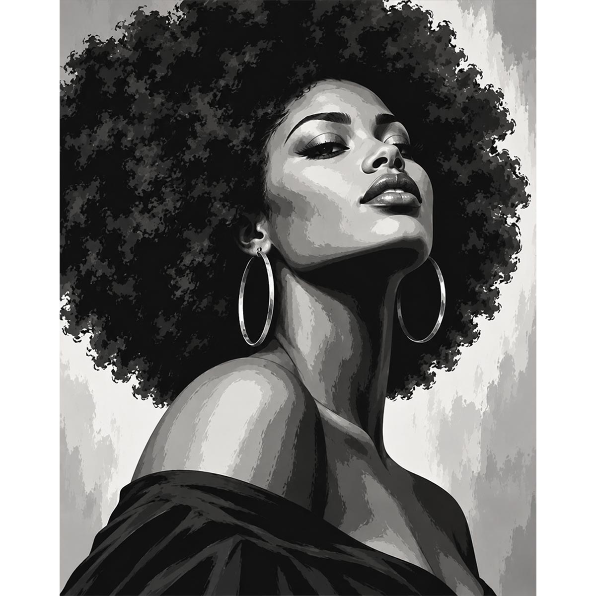 Black and White Afro Woman Paint by Numbers Kit-zoom-2