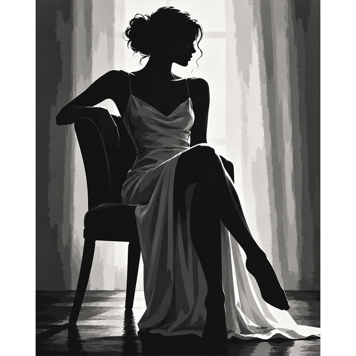 Black and White Silhouette Woman Paint by Numbers Kit-2