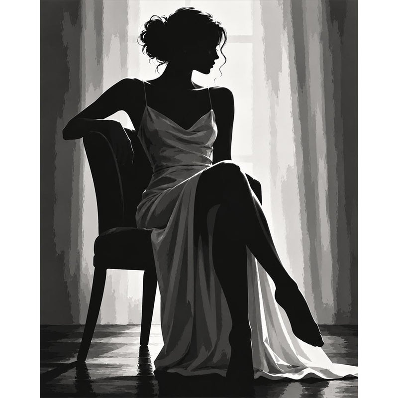 Black and White Silhouette Woman Paint by Numbers Kit-zoom-