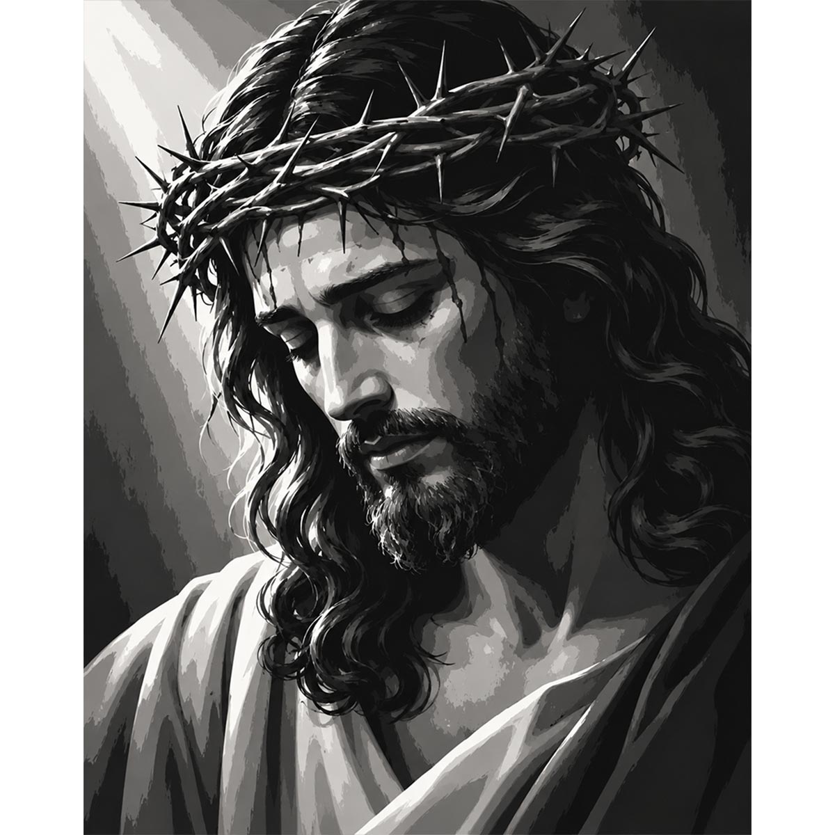 Black and White Jesus Paint by Numbers Kit-zoom-2