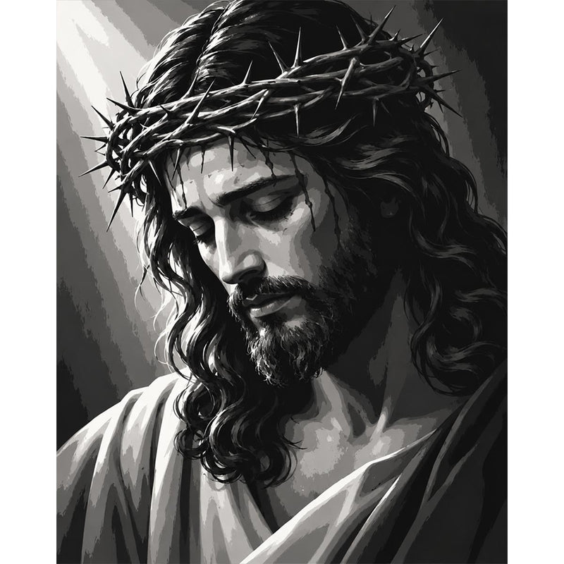 Black and White Jesus Paint by Numbers Kit-zoom-