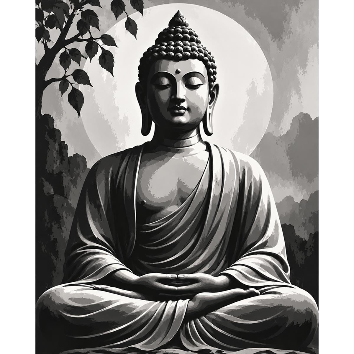 Black and White Buddha Paint by Numbers Kit