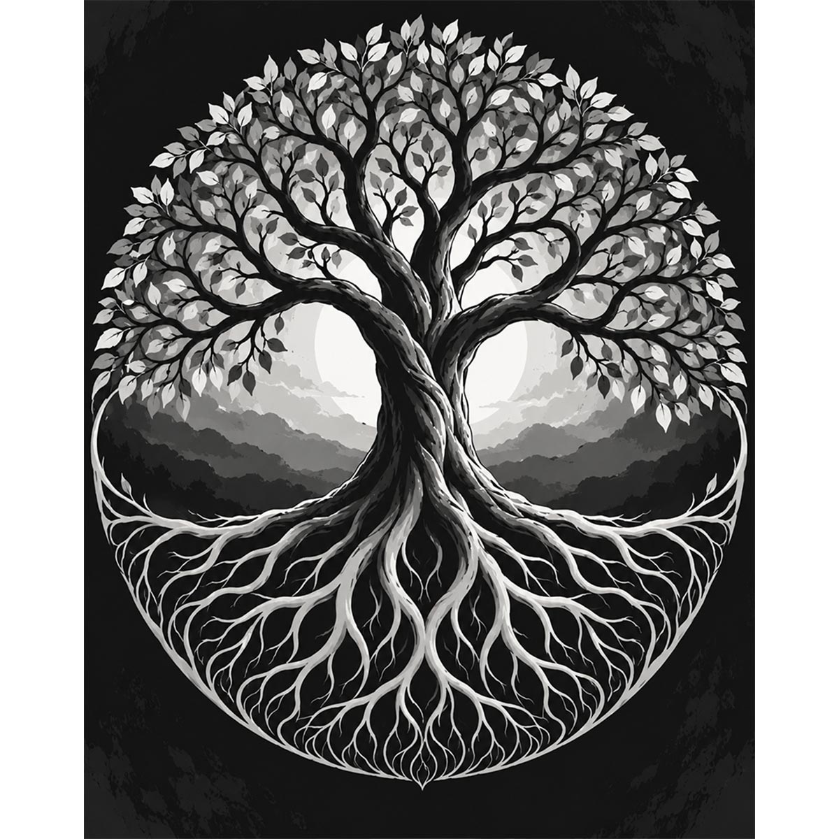 Black and White Tree of Life Paint by Numbers Kit-2