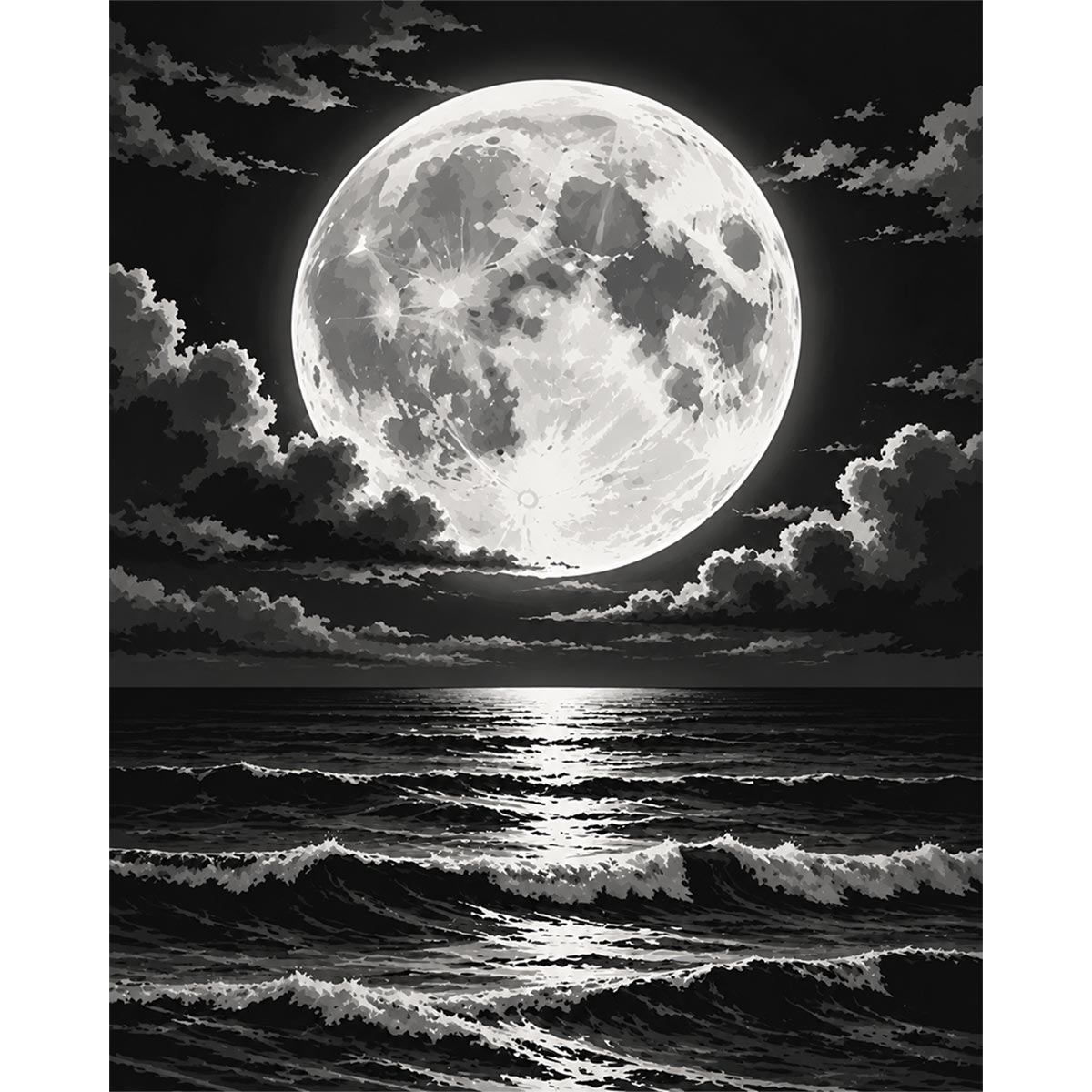 Black and White Full Moon Paint by Numbers Kit