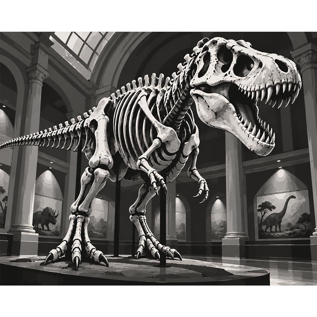 Black and White Dinosaur Skeleton Paint by Numbers Kit