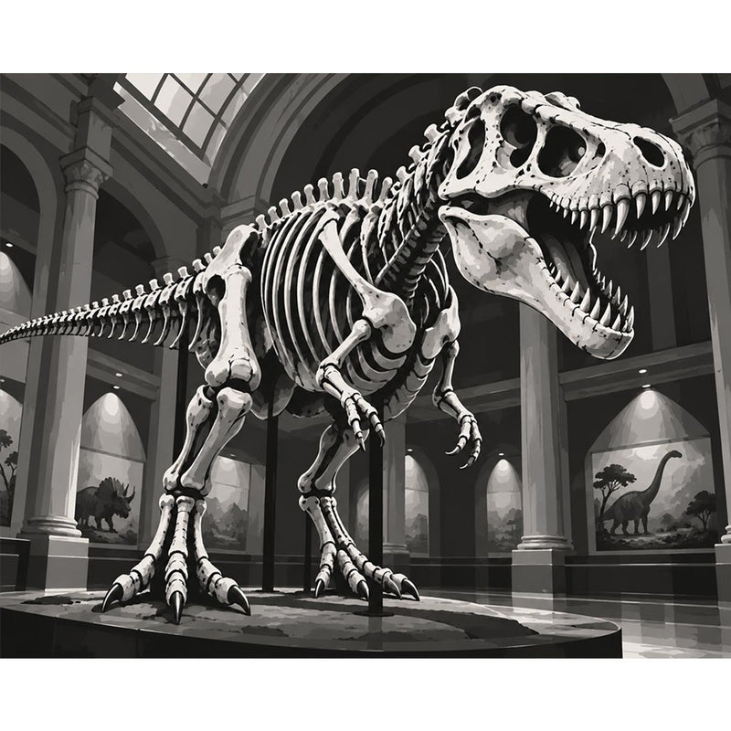 Black and White Dinosaur Skeleton Paint by Numbers Kit-zoom-