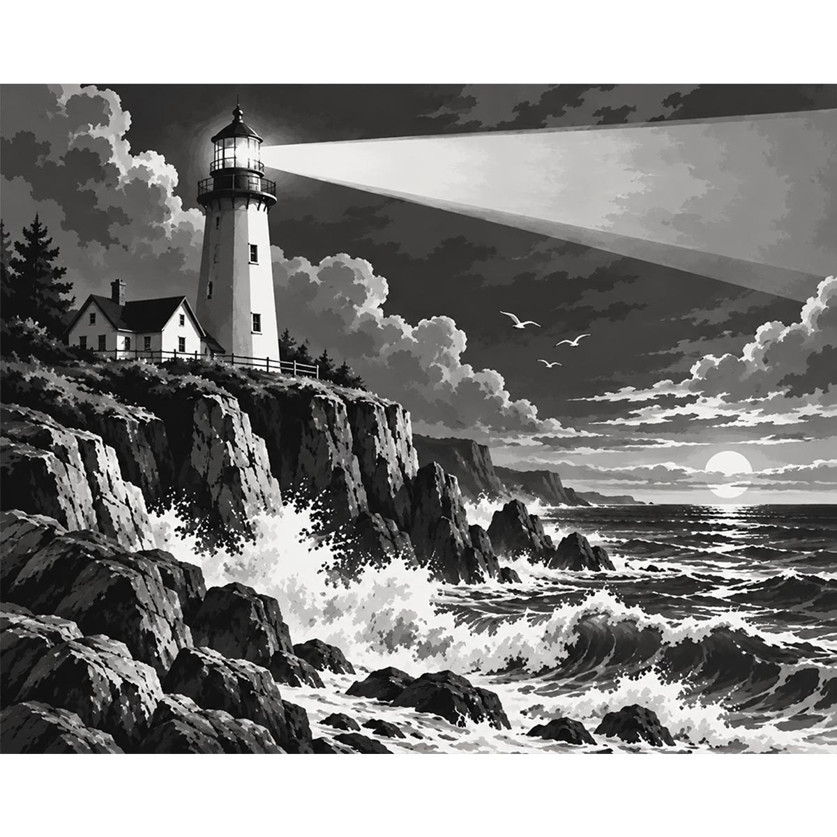 Black and White Lighthouse Paint by Numbers Kit