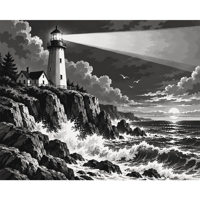 Black and White Lighthouse Paint by Numbers Kit-zoom-