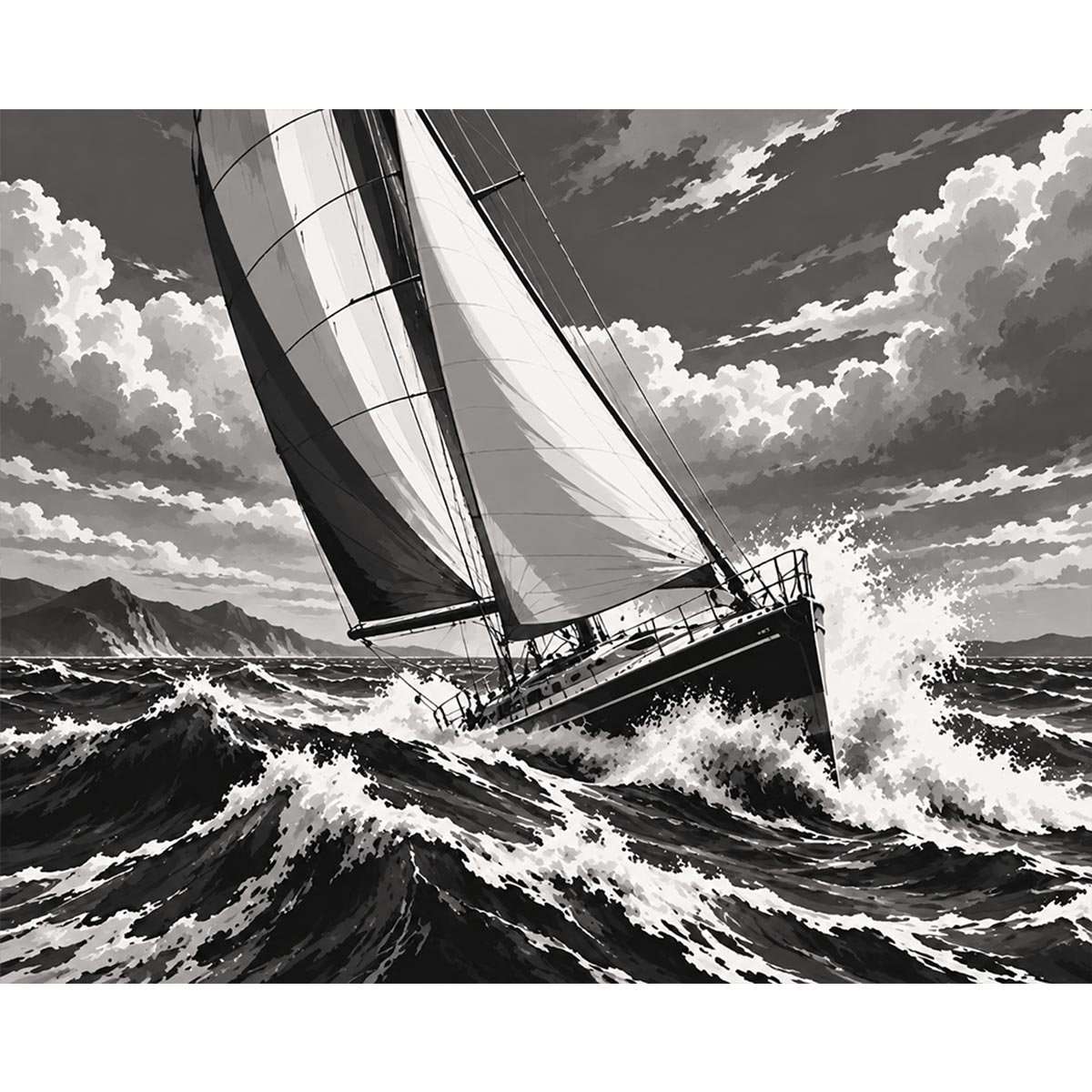 Black and White Sailboat Paint by Numbers Kit