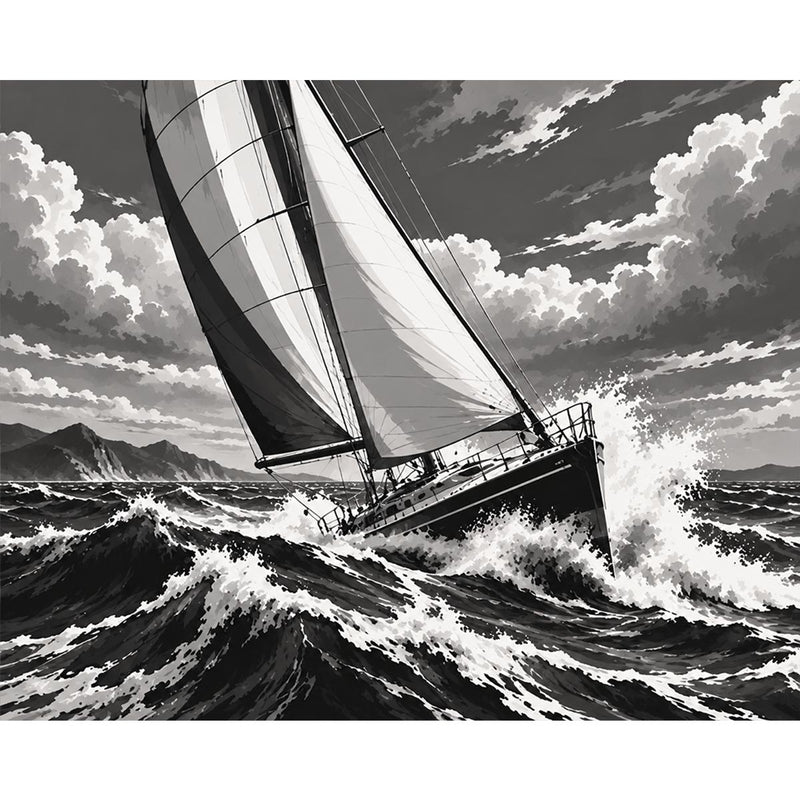 Black and White Sailboat Paint by Numbers Kit-zoom-