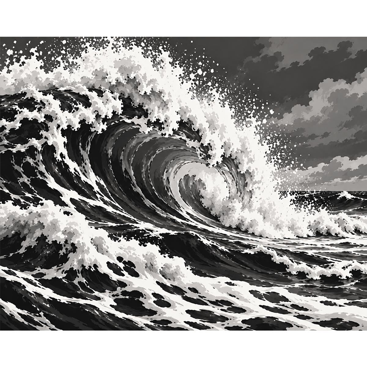 Black and White Ocean Wave Paint by Numbers Kit-2