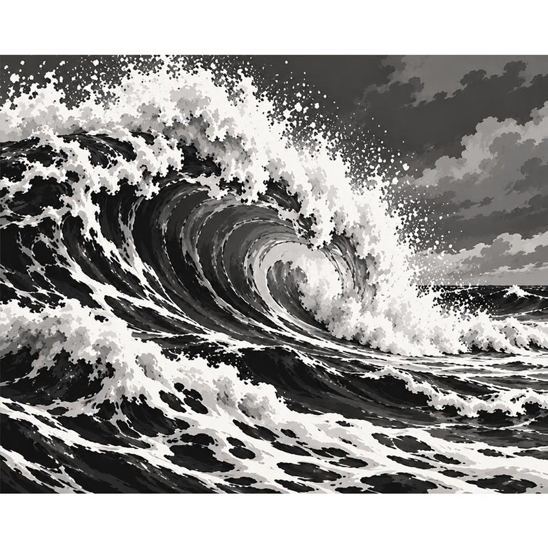 Black and White Ocean Wave Paint by Numbers Kit-zoom-
